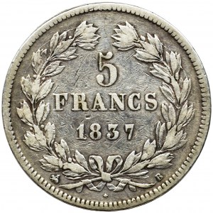 France, Louis Phillip I, 5 francs Rouen 1837 B