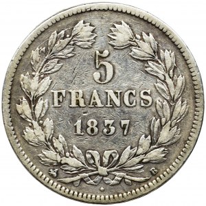 Francja, Ludwik Filip I, 5 franków Rouen 1837 B