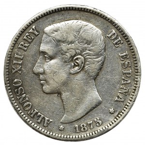 Hiszpania, Alfons XII, 5 peset Madryt 1875 DE-M