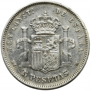 Hiszpania, Alfons XII, 5 peset Madryt 1884 MS-M