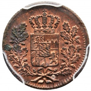 Niemcy, Bawaria, Maksymilian II Józef, 1 Haller Monachium 1855 - PCGS MS63 RB