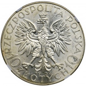 Głowa Kobiety, 10 złotych Warszawa 1932 - NGC MS62+