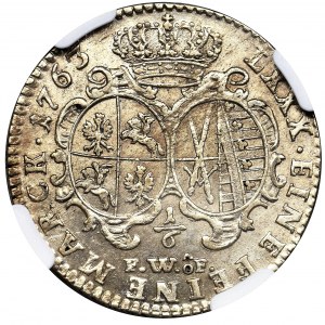 Augustus III of Poland, 1/6 Thaler Dresden 1763 FWôF - NGC MS62