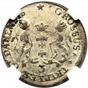 Augustus III of Poland, 3 Groschen Danzig 1758 - NGC MS62
