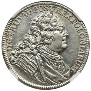 August III Sas, Gulden (2/3 talara) Drezno 1738 FWóF - NGC MS60 - PIĘKNY i RZADKI