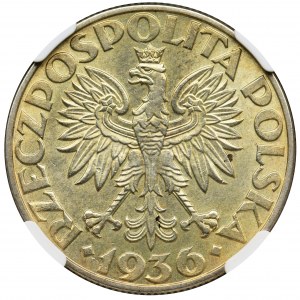 Żaglowiec, 5 złotych 1936 - NGC MS62