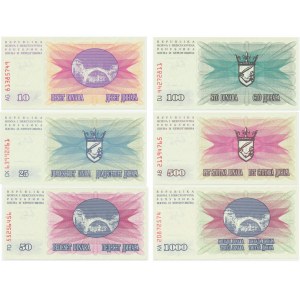 Bośnia i Hercegowina, Zestaw 10-1000 dinary 1992 (6szt.)