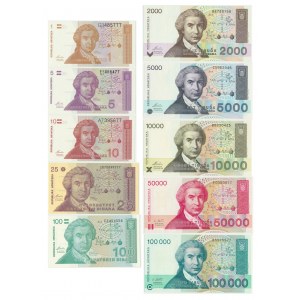 Chorwacja, Zestaw dinarów 1991-93 (10szt.)