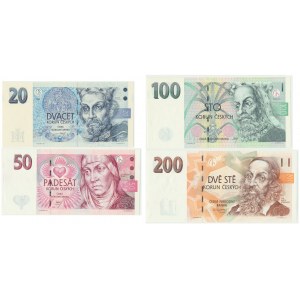 Czechy, Zestaw 20-200 koron 1994-98 (4szt.)