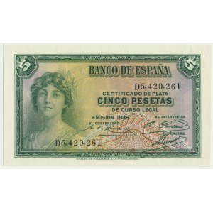 Spain, 5 pesetas 1935