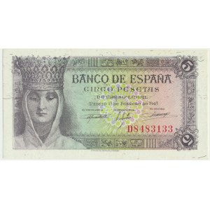 Spain, 5 pesetas 1943