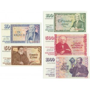 Islandia, Zestaw 10-500 koron 1981,2001 (5 szt.)