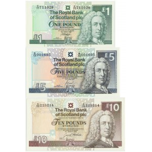 Szkocja, Zestaw 1-10 funtów 1994-2000 (3 szt.)