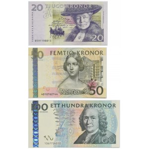 Szwecja, Zestaw 20-100 koron 2001-08 (3 szt.)