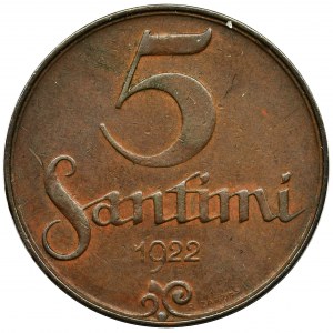 Łotwa, Republika Łotewska, 5 Santimi 1922
