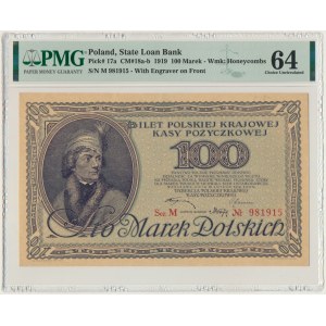 100 marek 1919 - M - PMG 64 - RZADKOŚĆ
