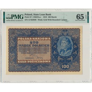 100 marek 1919 - I Serja J - PMG 65 EPQ - RZADKA