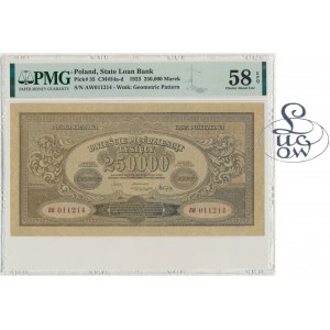 250.000 marek 1923 - AW - PMG 58 EPQ - Kolekcja Lucow - szeroka numeracja