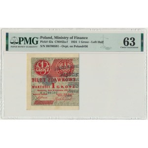 1 grosz 1924 - H - lewa połowa - PMG 63 - rzadka