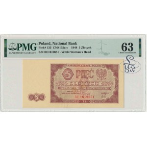 5 złotych 1948 - BE - PMG 63 - Kolekcja Lucow