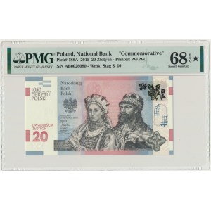 20 złotych 2015 - 1050 rocznica chrztu Polski - PMG 68 EPQ ★