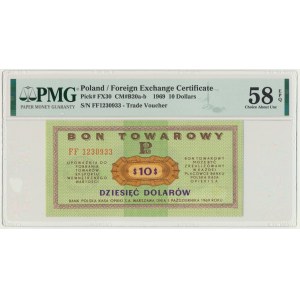 Pewex 10 dolarów 1969 - FF - PMG 58 EPQ