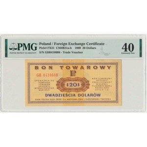 Pewex 20 dolarów 1969 - GH - PMG 40
