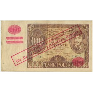 100 złotych 1932(9) - Ser.BT. - + X + - fałszywy przedruk okupacyjny