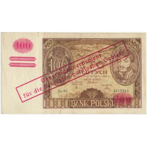 100 złotych 1934(9) - Ser.AV. - oryginalny przedruk okupacyjny - RZADKOŚĆ ze znakiem wodnym kreski na dole