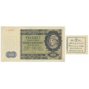 500 złotych 1940 - B - ze stemplem REGUŁA - bardzo ładny