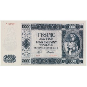 1.000 złotych 1941 - Ser.A - reprodukcja z właściwym znakiem wodnym