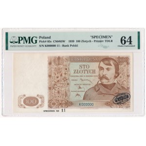 100 złotych 1939 WZÓR De La Rue & Co Ltd - K 000000 - Specimen No 11 - PMG 64 - UNIKAT