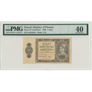 1 złoty 1938 - A - PMG 40 - rzadka pierwsza seria