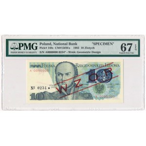 10 złotych 1982 - WZÓR - A 0000000 No.0234 - PMG 67 EPQ