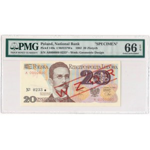 20 złotych 1982 - WZÓR - A 0000000 No.0233 - PMG 66 EPQ