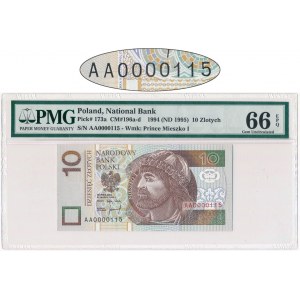 10 złotych 1994 - AA 0000115 - PMG 66 EPQ