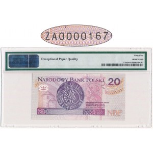 20 złotych 1994 - ZA 0000167 - PMG 65 EPQ - seria zastępcza i bardzo niski numer