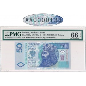 50 złotych 1994 - AA 0000133 - PMG 66 EPQ - BARDZO RZADKI