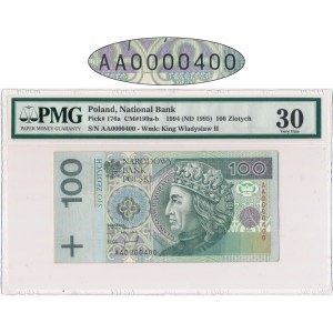 100 złotych 1994 - AA 0000400 - PMG 30 - PIĘKNY NUMER