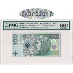 100 złotych 1994 - ZA - PMG 66 EPQ - seria zastępcza