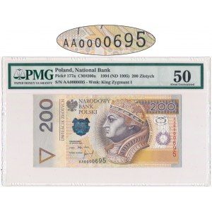 200 złotych 1994 - AA 0000695 - PMG 50 - bardzo niski numer