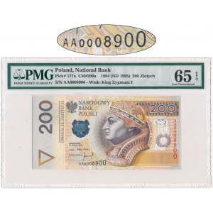 200 złotych 1994 - AA 0008900 - PMG 65 EPQ - niski numer