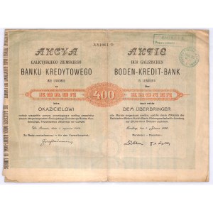 Galicyjski Ziemski Bank Kredytowy, akcja na 400 koron, 1920