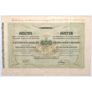 Bank Ziemski dla Galicji, Śląska i Bukowiny akcja na 400 koron, 1918