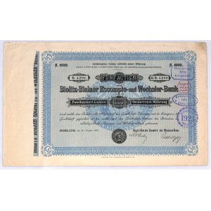 Bielitz - Bialaer Escompte und Wechsler Bank, 5 akcji po 200 guldenów, 1897
