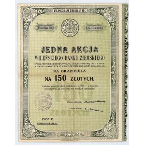 Wileński Bank Ziemski S.A. akcja na okaziciela na 150 zł, em. I, 1937