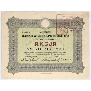 Bank Kwilecki, Potocki i S-ka S.A. akcja na 100 zł, em. II