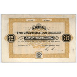 Bank Małopolski S.A. akcja na 400 koron, 30.12.1919