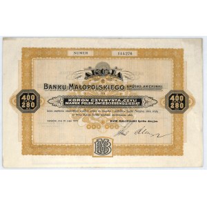 Bank Małopolski S.A. akcja na 400 koron, 30.05.1920