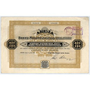 Bank Małopolski S.A. akcja na 400 koron, 15.12.1920